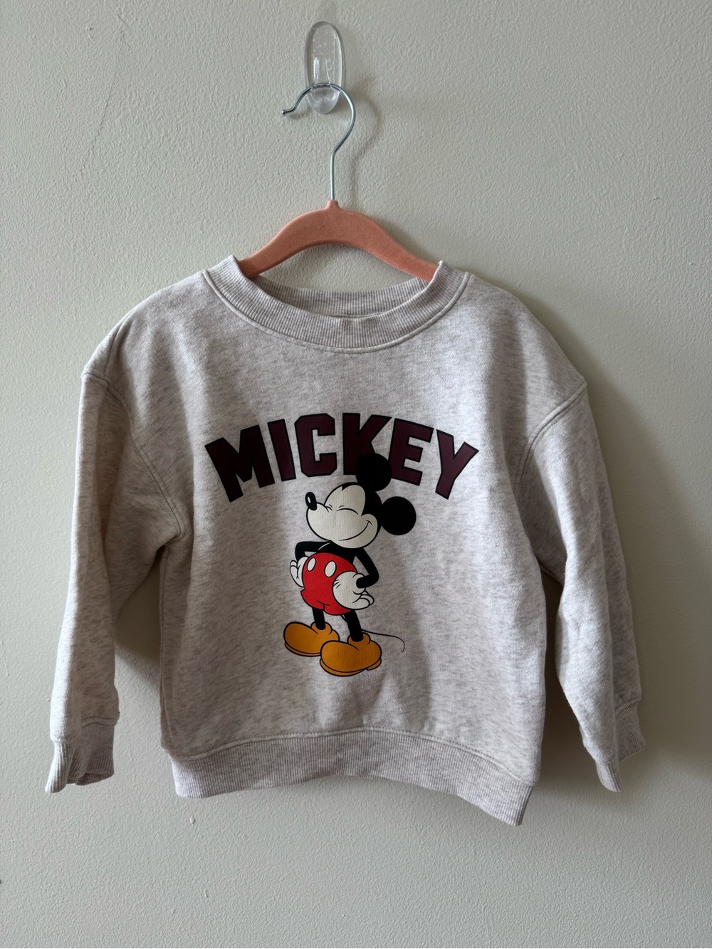 H&M Disney Light Gray Mickey Graphic Sweatshirt with Red and Yellow Accents